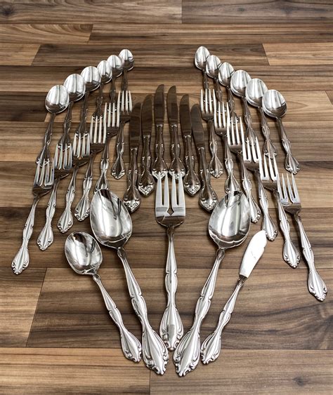 Vintage Oneida Community Cantata Stainless flatware Set, service for 6 with serving Silverware set