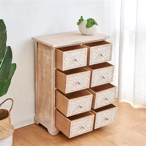 Cherry Tree Furniture 8-Drawer Natural Wood Cabinet Storage Unit Chest of Drawers with Floral ...