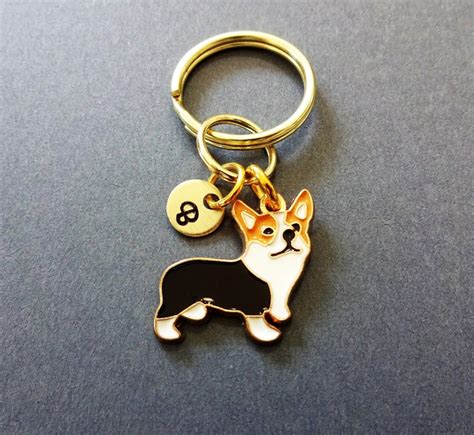 CORGI DOG KEYCHAIN With Initial Charm Gold Brown Black - Etsy