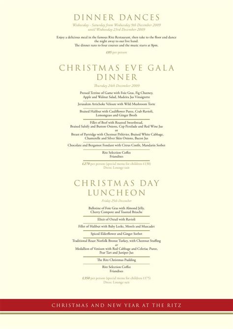 The Ritz London - Christmas Menu 2009