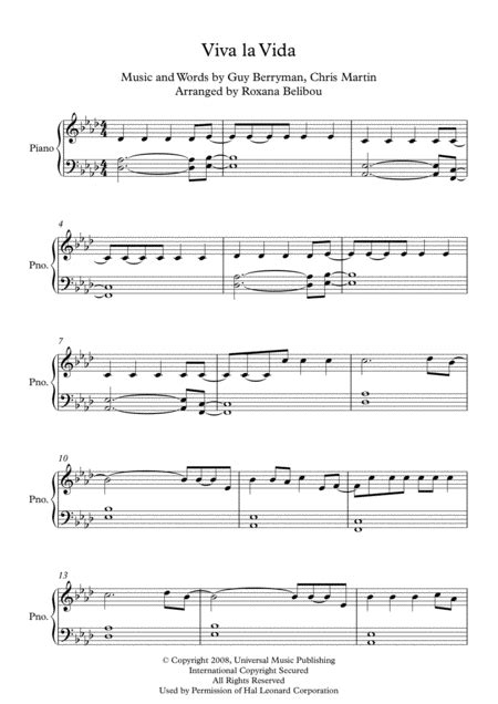 Viva La Vida By Coldplay Easy Piano By Coldplay - Digital Sheet Music ...