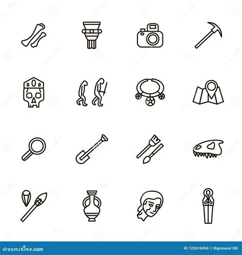 Archaeology Signs Black Thin Line Icon Set. Vector Stock Vector ...