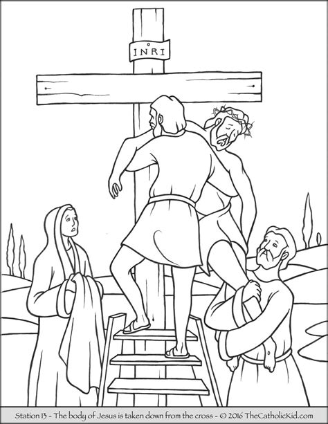 Stations of the Cross Coloring Pages 13 - The body of Jesus is taken ...