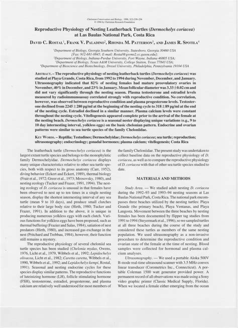 (PDF) Reproductive Physiology of Nesting Leatherback turtles ...