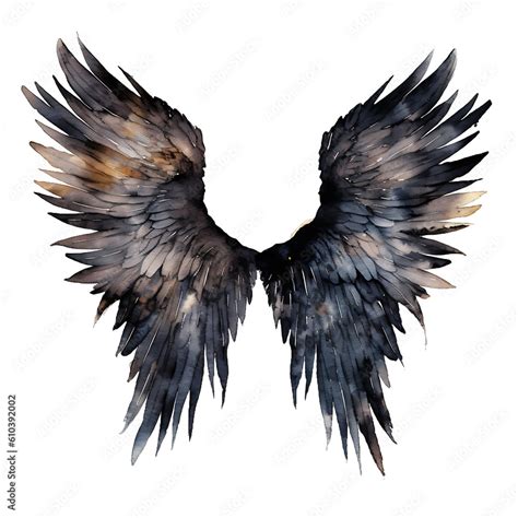 Gothic Black angel wings isolated on transparent background with Generative AI Stock ...