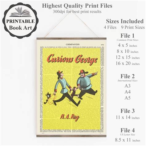 Printable 'curious George' Book Cover Wall Art Print - Etsy