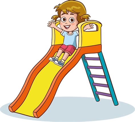 Premium Vector | Girl sliding down a slide on a children's playground vector illustration