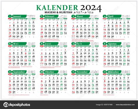 Kalender Hijriah 1445 Dan 2024 Masehi Dan Hari Libur Nasional Stock ...