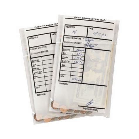 Cash Transmittal Receipts Deposit Bags Clear Plastic 6W x 9H Inch: NetBankStore.com