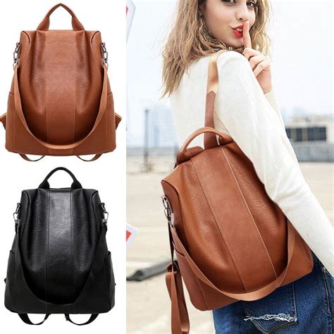 Stylish Travel Women Backpack Fashion PU Leather Zipper Lady Schoolbag Anti Theft Campin ...