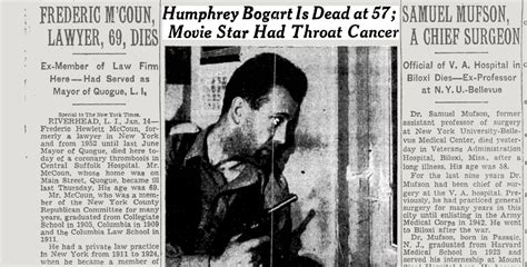 Hollywood legend Humphrey Bogart died this day in 1957. Here’s his NYT ...