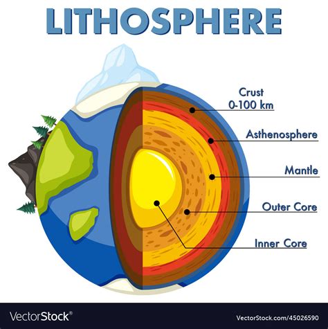 Diagram showing layers of the earth lithosphere Vector Image