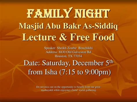 PPT - Family Night Masjid Abu Bakr As-Siddiq Lecture & Free Food ...