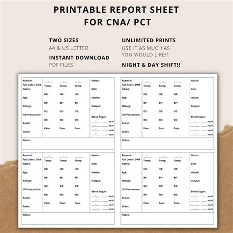 PCT/CNA Report Sheet Printable BRAIN Sheet Med Surg Template - Etsy