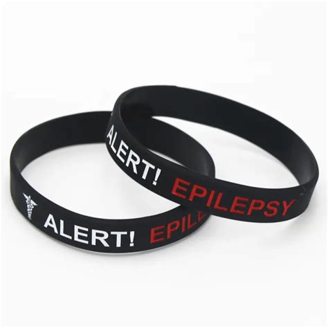 1PC Epilepsy Bracelets Medical Alert Epilepsy Silicone Wristband Black ...