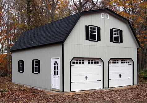 24x30 2-car garage with gambrel (barn-style) roof. Built by Horizon Structures in West Chest ...