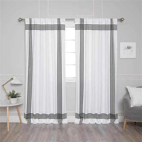 Best Home Fashion White Room Darkening Cross Stripe Nordic Curtain - 52 in. W x 84 in. L (2-Pack ...