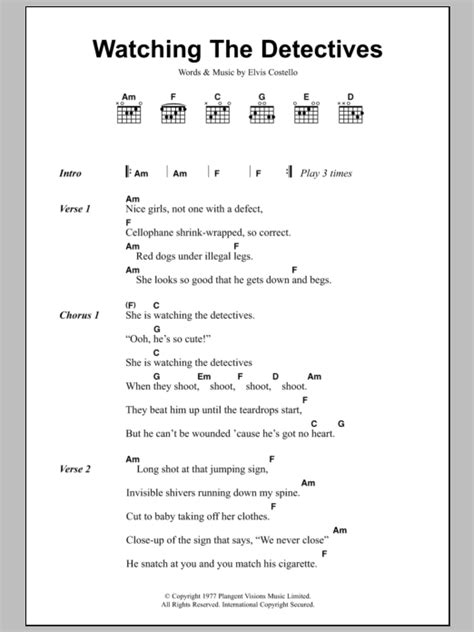 Watching The Detectives by Elvis Costello - Guitar Chords/Lyrics ...