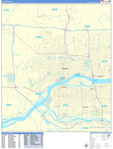 Davenport Iowa Zip Code Wall Map (Basic Style) by MarketMAPS - MapSales