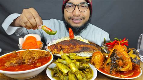 SPICY OILY MUTTON CURRY, RIVER FISH CURRY, FISH FRY AND 4 FISH HEAD CURRY WITH BASMATI RICE ...