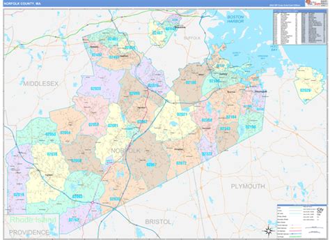 Norfolk County, MA Wall Map Color Cast Style