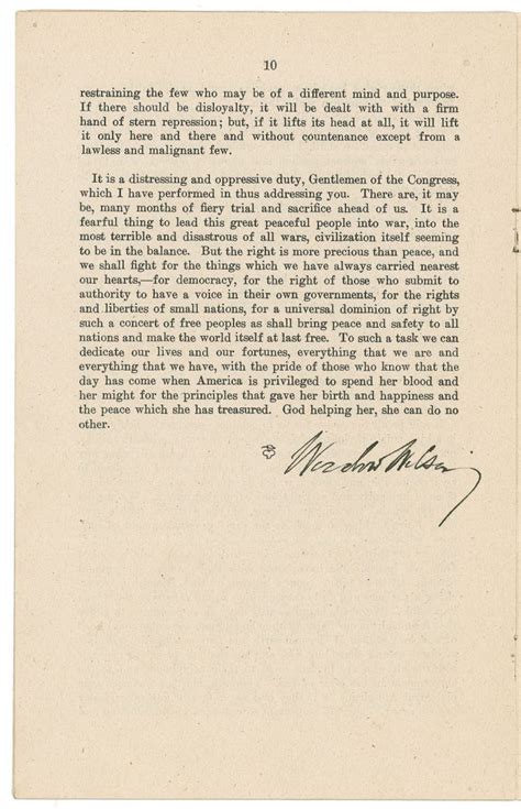 Sell Auction Woodrow Wilson April 2 1917 War Declaration Speech Signed