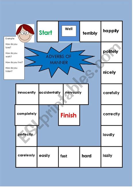 adverbs of manner boardgame - ESL worksheet by ANISWANG