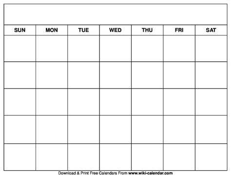 Blank Calendar With Only Weekdays