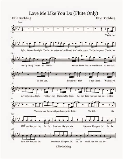 Love Me Like You Do Flute Song Sheet Music