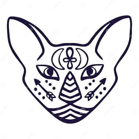 Cat Face Vector. Sacred Animal of Ancient Egypt, Cat Face with Egyptian Hieroglyphic Symbols ...