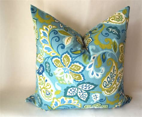 Blue Floral Throw Pillow Cover Green Pillow Decorative - Etsy