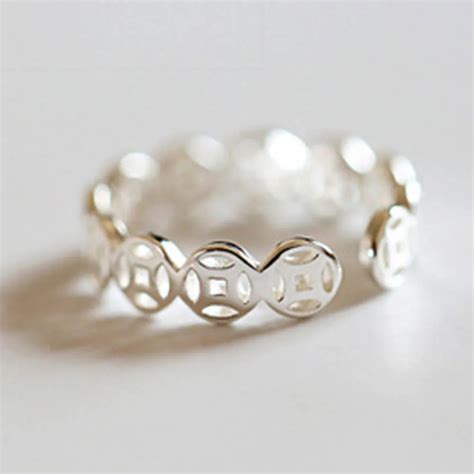 Unique Design Lucky Coin Rings Fashion Silver Alloy Opening Adjustable Rings For Women Jewelry ...