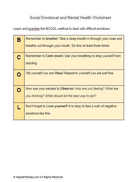 Social Emotional And Mental Health Worksheet | HappierTHERAPY