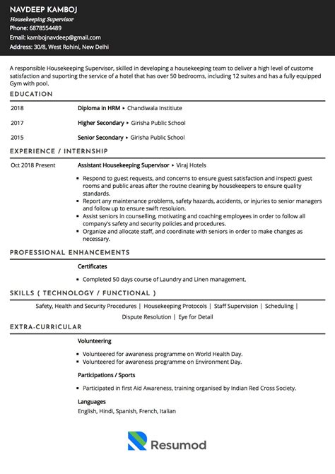 Cleaning Supervisor Resume - MonteWiebe Blog