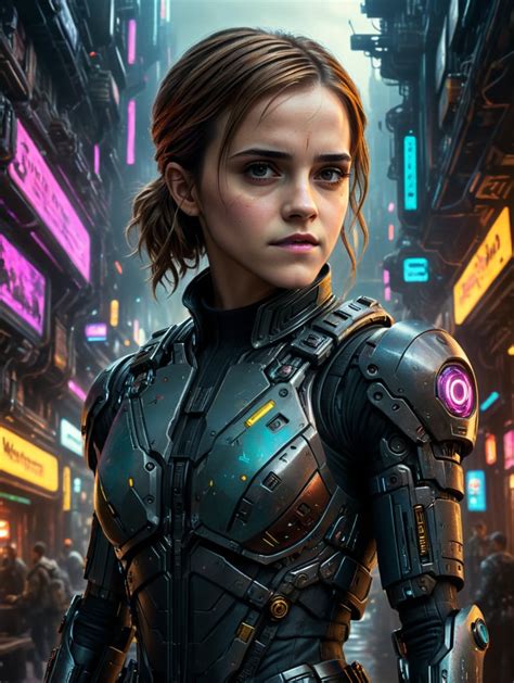 Premium Free ai Images | emma watson in cyberpunk universe