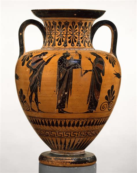 Attributed to an artist near Exekias | Terracotta neck-amphora (jar) | Greek, Attic | Archaic ...