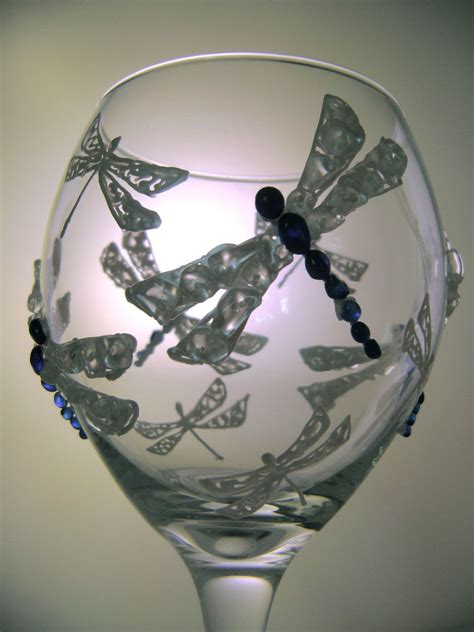 Dragonfly Wine glass hand decorated with navy by PureBeautyArt, $34.00 ...