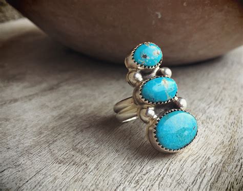 Signed Navajo Turquoise Ring, Native American Indian Jewelry, Vintage Turquoise Jewelry