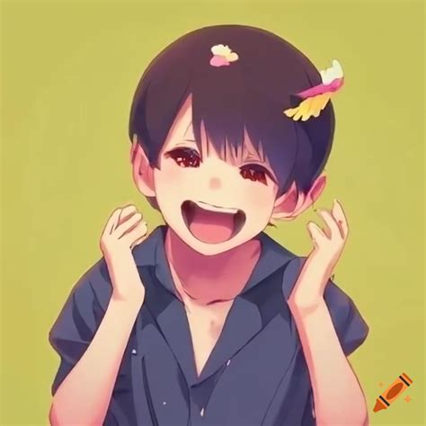 Adorable anime kid trying not to laugh on Craiyon