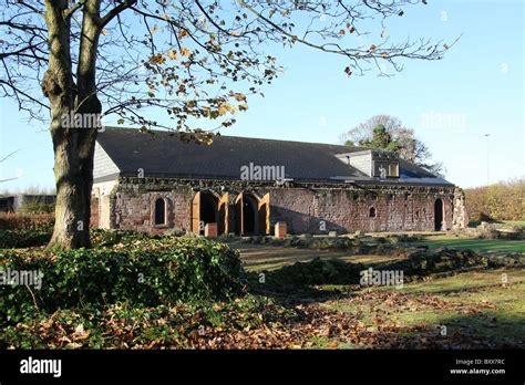 Norton Priory Museum & Gardens. Autumnal view of Norton Priory ruins ...