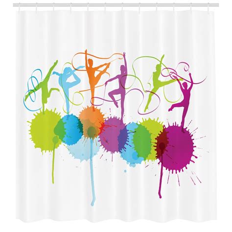 Gymnastics Shower Curtain, Rhythmic Gymnastics Themed Colorful Woman ...