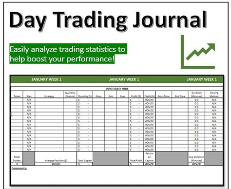 the day trading journal is shown in green and white