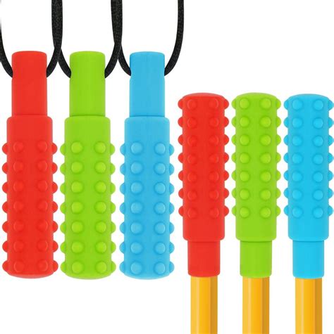 Sensory Chew Necklaces Pencil Toppers Set(6 Pack), Silicone Chew Stick ...