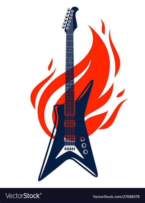 Electric guitar on fire hot rock music Royalty Free Vector