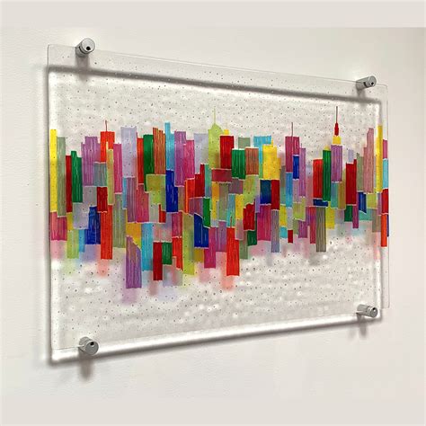 Fused Glass Wall Sculpture I 'Neon NYC' by Adam Hussain I Boha Glass