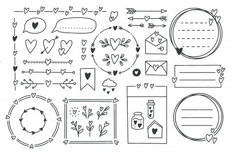 Premium Vector | Cute bullet journal element doodles with hearts, love ...