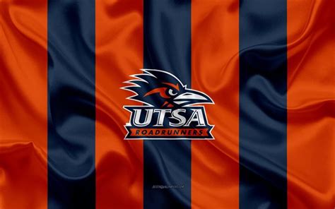 Download wallpapers UTSA Roadrunners, American football team, emblem, silk flag, orange-blue ...