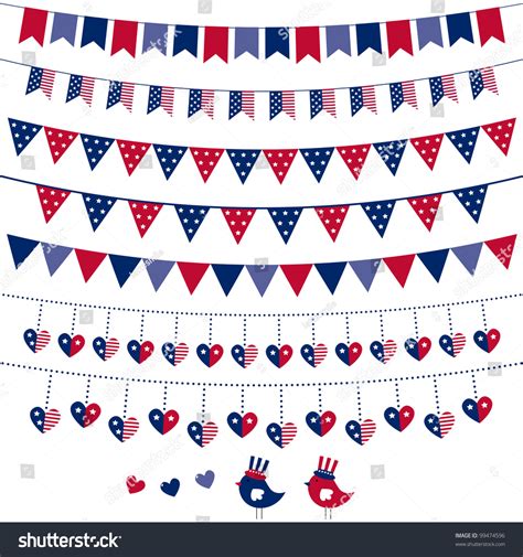 American Flag Themed Vector Bunting And Garland Set. Pattern Brushes ...