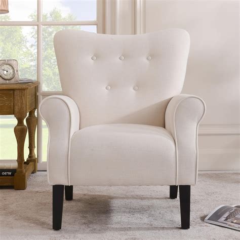 Mellcom Mid Century Wingback ArmChair,Modern Upholstered Fabric High Back Accent Chair with Wood ...