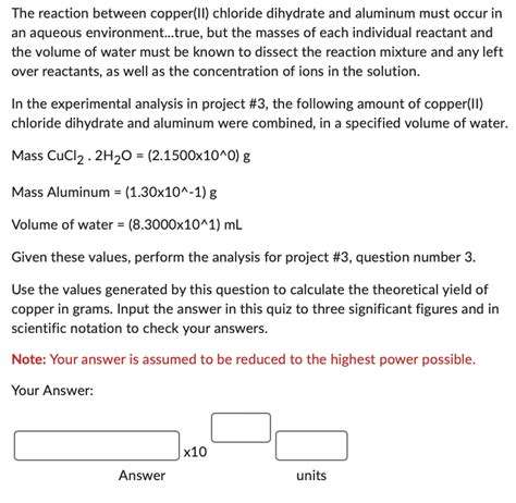 Solved The reaction between copper(II) chloride dihydrate | Chegg.com